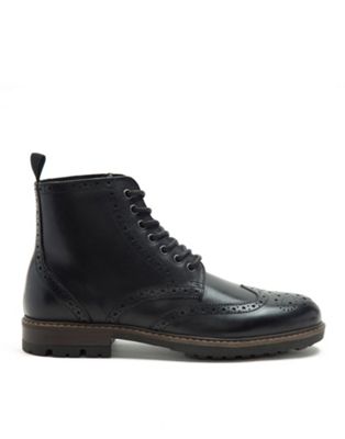 nesser brogue lace-up leather ankle boots in black