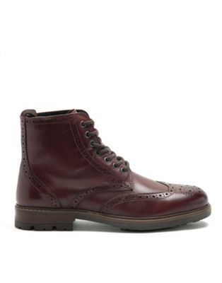 nesser brogue lace-up leather ankle boots in cherry