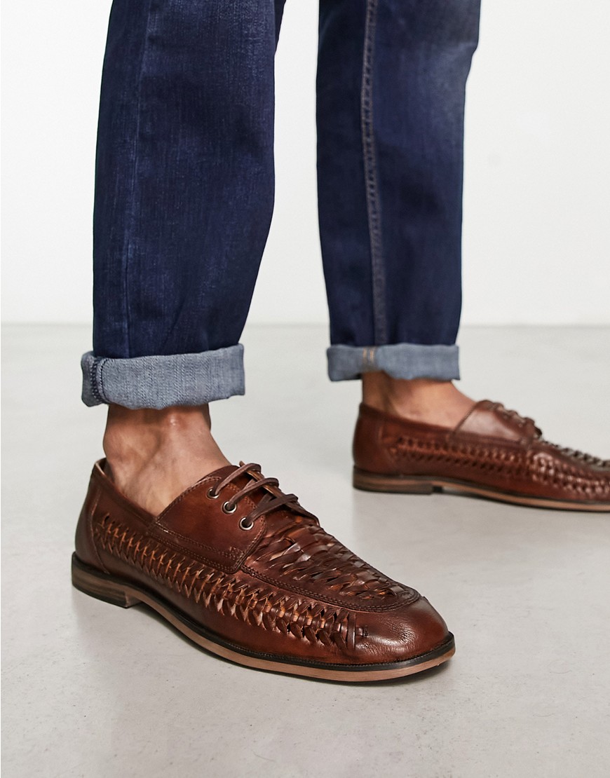Thomas Crick woven lace up leather shoes in tan-Brown