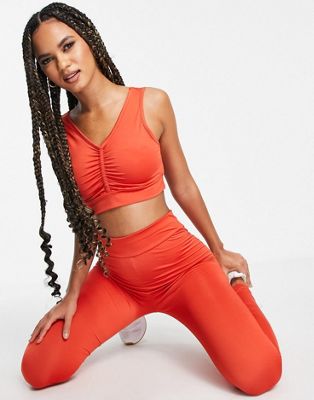 Threadbare Fitness ruched front gym crop top in cinnamon - Click1Get2 Black Friday