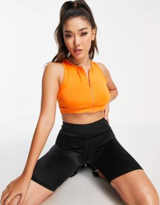 Threadbare Fitness zip front gym crop top in orange - Click1Get2 Sale