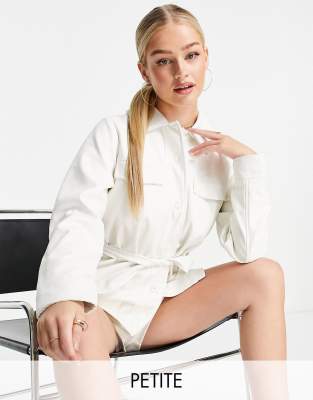 Threadbare Petite Brooke PU belted jacket in cream - Click1Get2 Price Drop