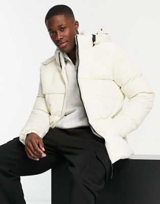 Threadbare puffer jacket with detachable hood in ecru - Click1Get2 Black Friday