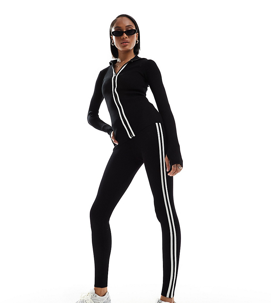 Threadbare Tall Ski knitted legging and zip up top in black with white contrast
