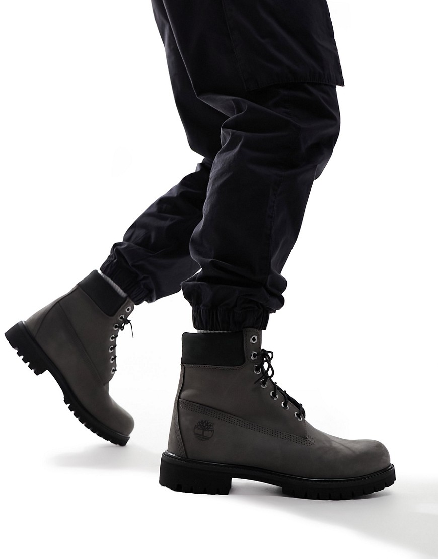 Timberland 6 inch premium boots in grey nubuck leather