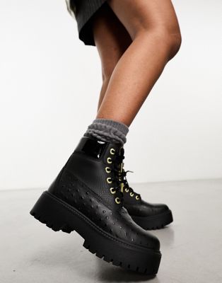6 inch premium elevated platform boots in black full grain leather