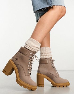 allington heights 6 inch heeled boots in taupe nubuck leather