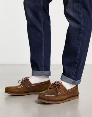 classic 2 eye boat shoes in brown full grain leather