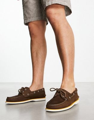 classic 2 eye boat shoes in dark brown nubuck leather