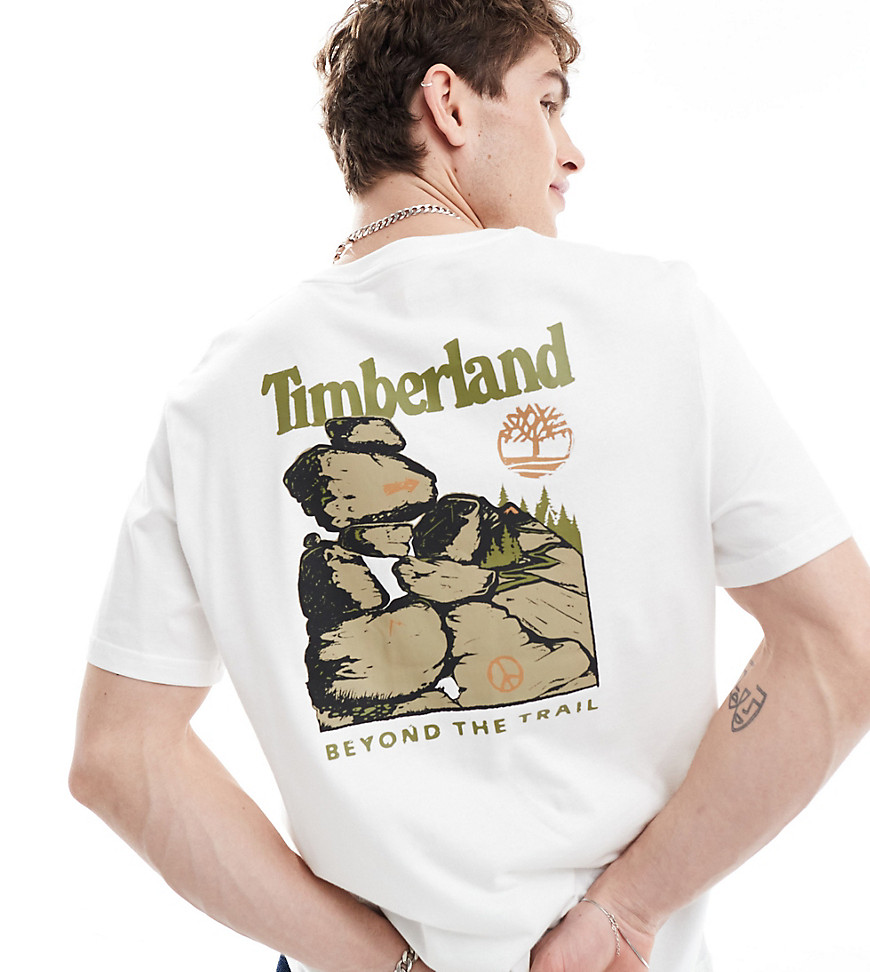 Timberland large boulder back print oversized t-shirt in white-Neutral
