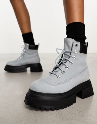 sky 6 Inch chunky platform boots in grey nubuck leather