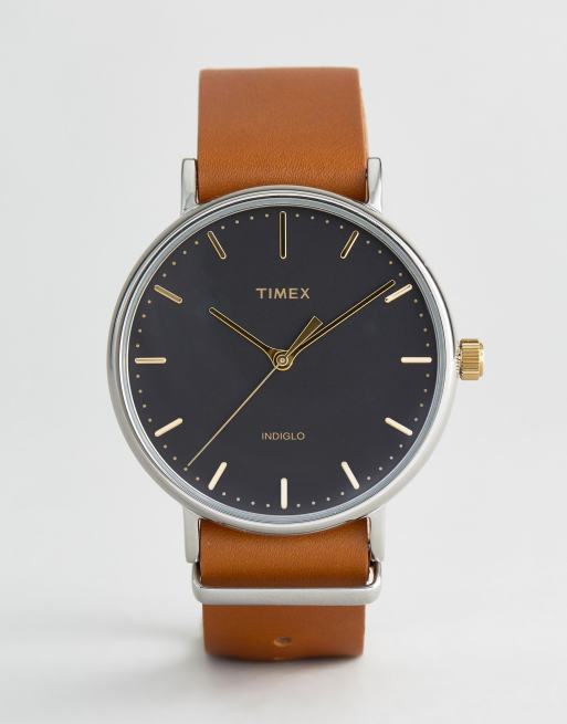 Timex Weekender Fairfield 41mm Leather Watch In Brown