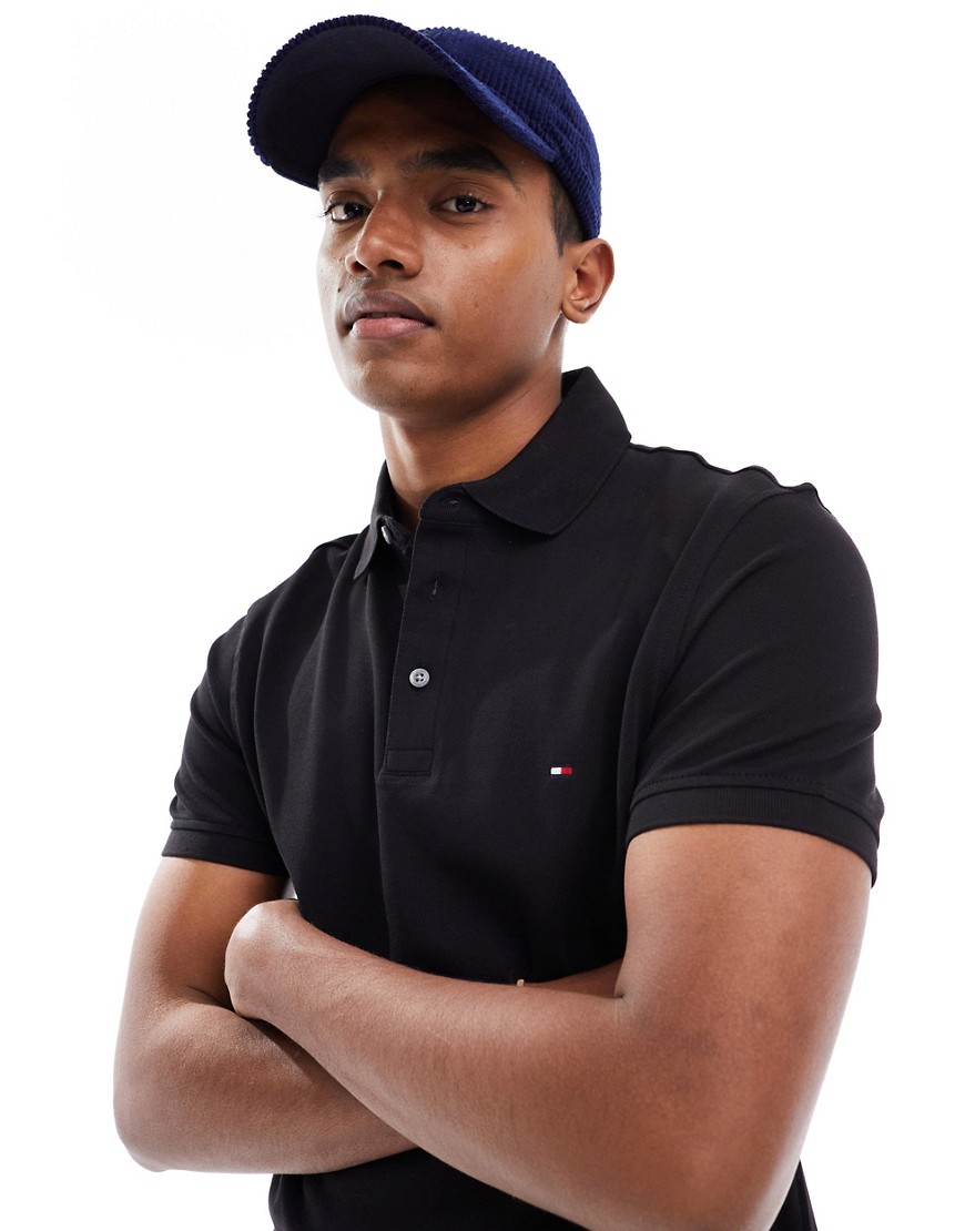 Tommy Hilfiger 1985 icon logo regular fit pique polo shirt in black