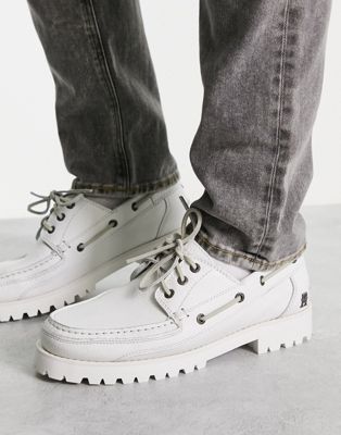 leather boat shoe in white
