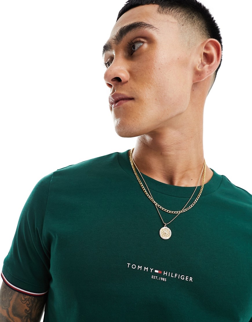Tommy Hilfiger logo tipped t-shirt in hunter green