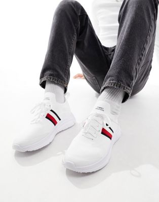 modern knitted stripe essential trainers in white