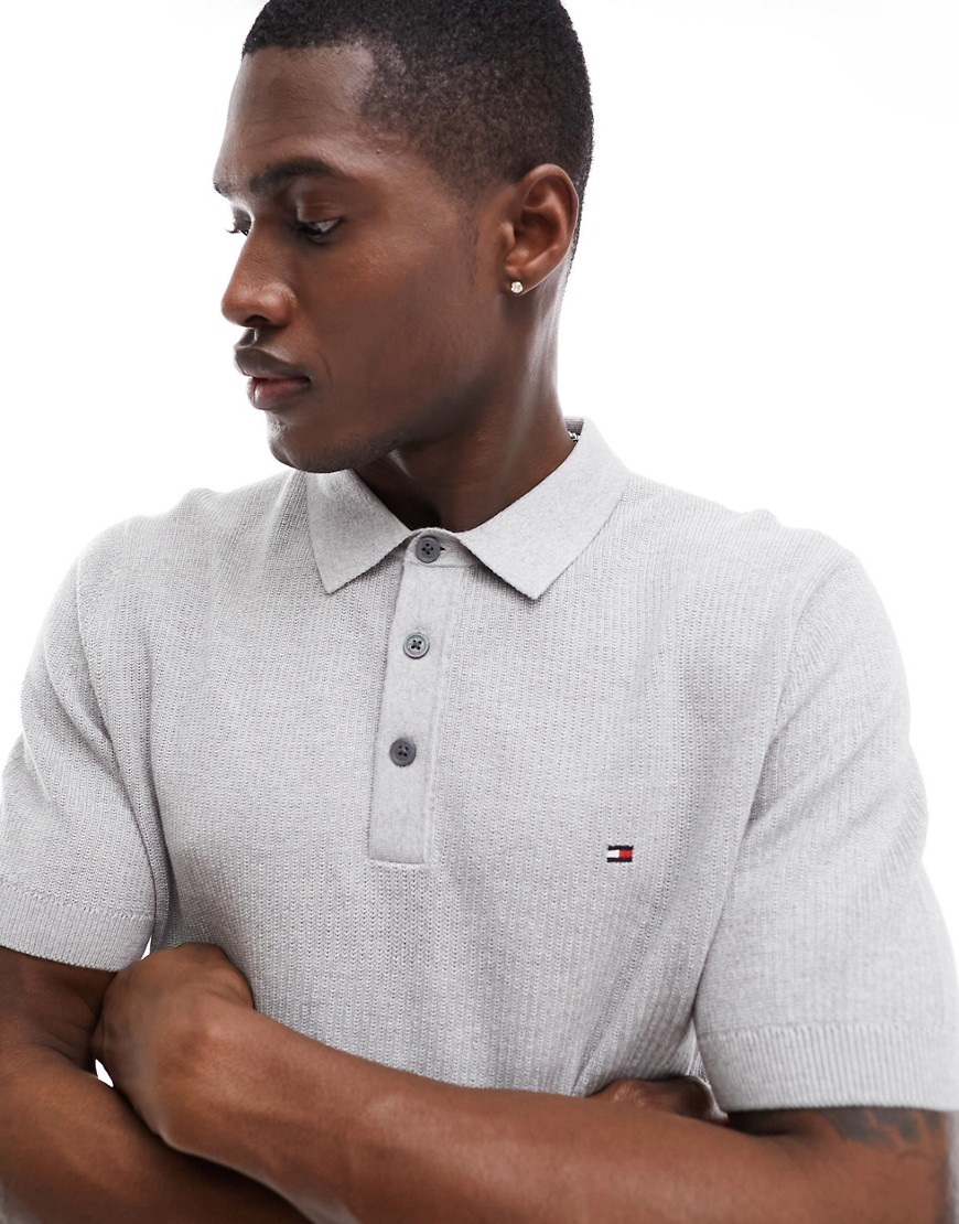 Tommy Hilfiger short sleeve knit polo shirt in grey