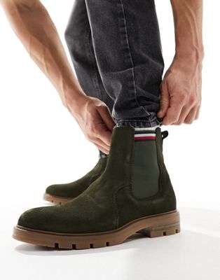 suede chelsea boots in army green