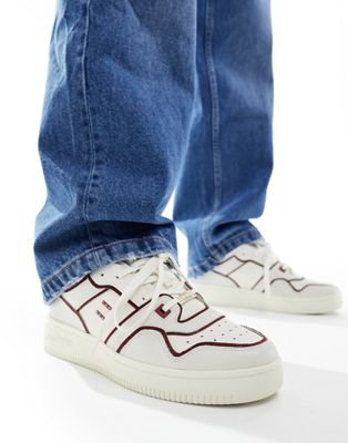 Basket trainers with piping details in off white and burgundy