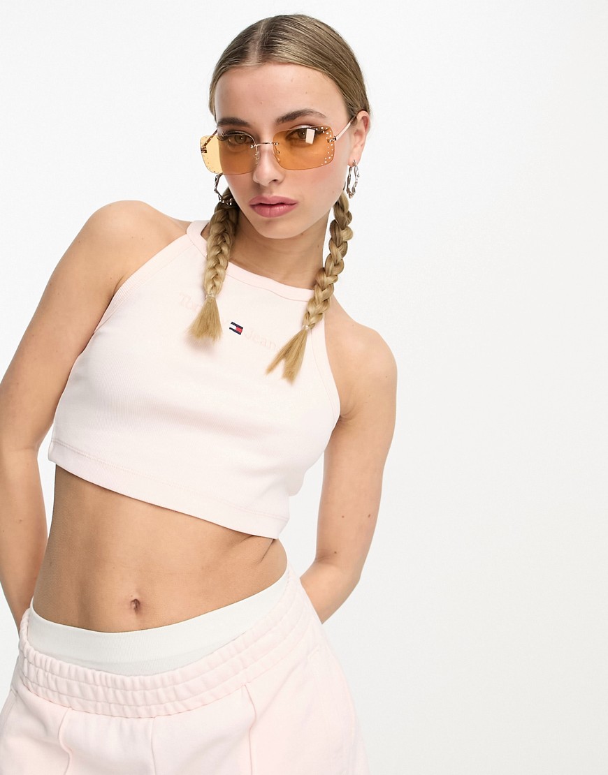 Tommy Jeans co-ord tonal linear logo racer back tank in pale pink