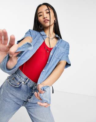 Tommy Jeans denim shirt in mid wash - Click1Get2 Sale Trends