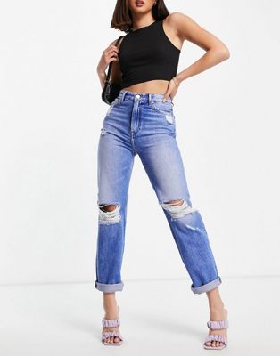 Tommy Jeans high rise straight leg ripped knee jeans in light blue wash - Click1Get2 Promotions