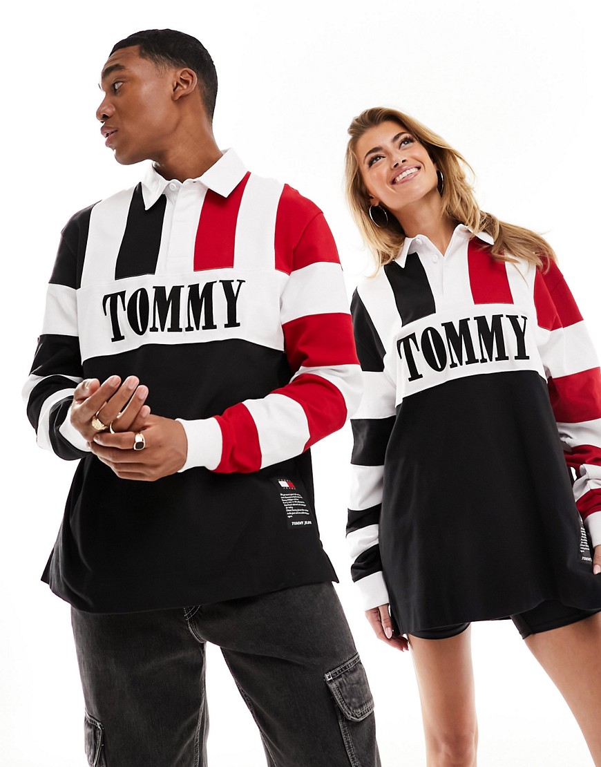Tommy Jeans Remastered unisex rugby shirt in black