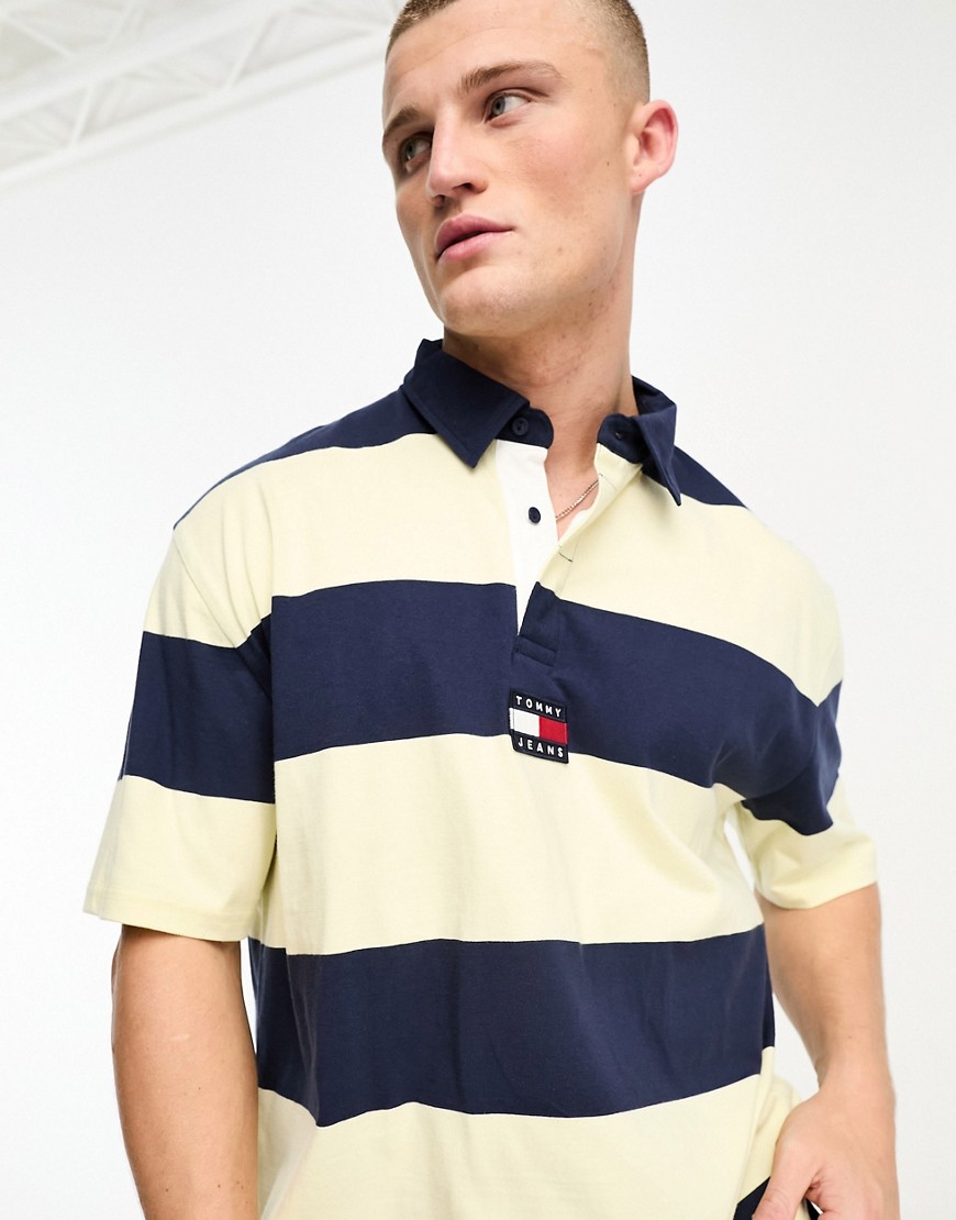 Tommy Jeans vertical block stripe polo shirt in yellow