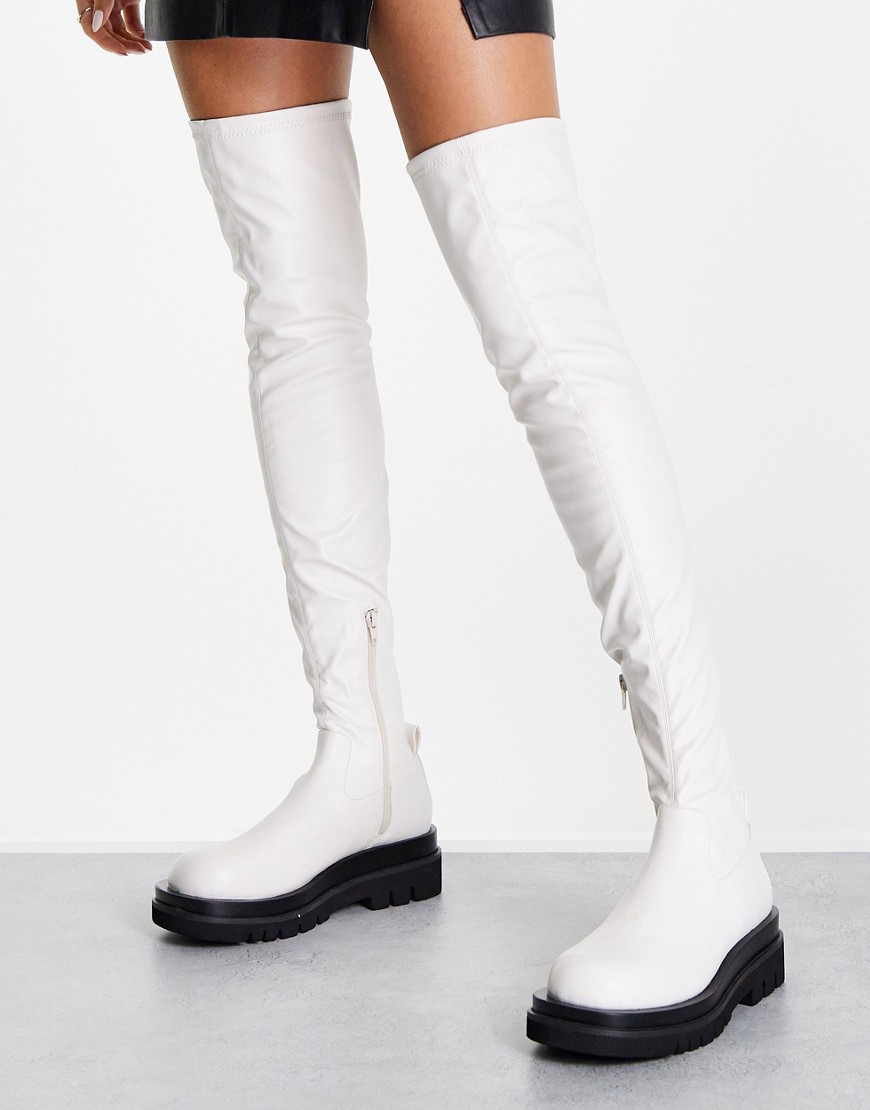 Tony Bianco Bellair flat over the knee boots in cream-White