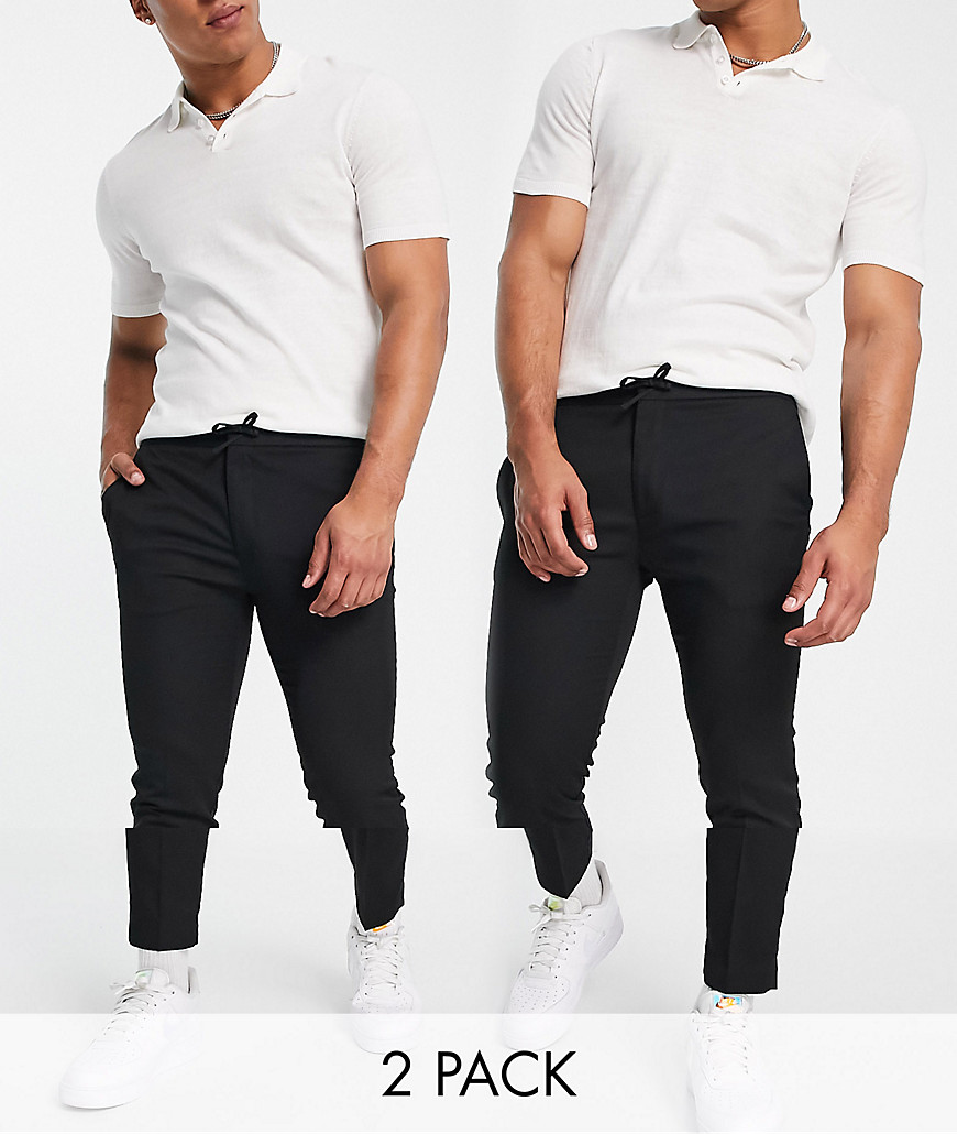 Topman 2 pack smart skinny jogger trousers in black