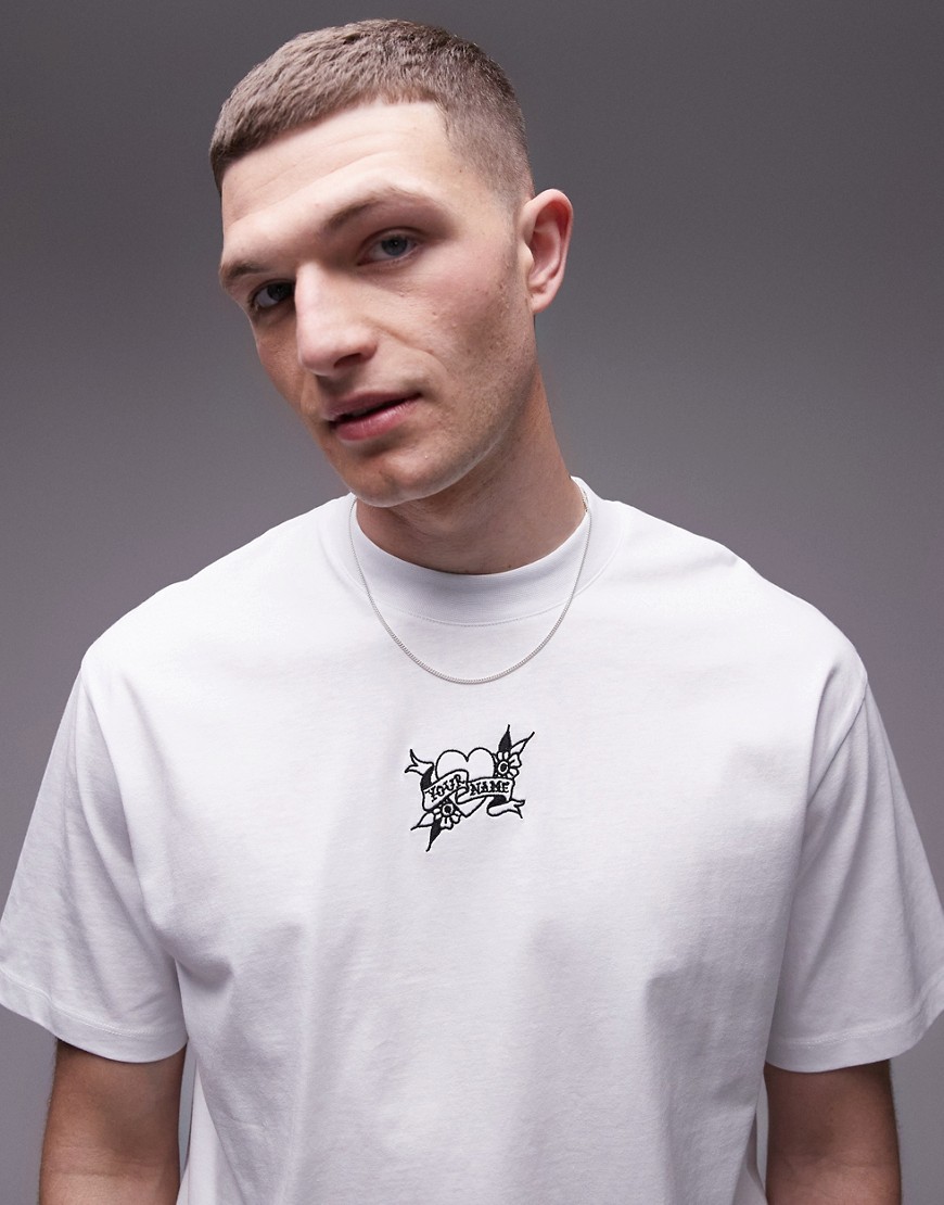 Topman extreme oversized fit t-shirt with heart and word embroidery in white