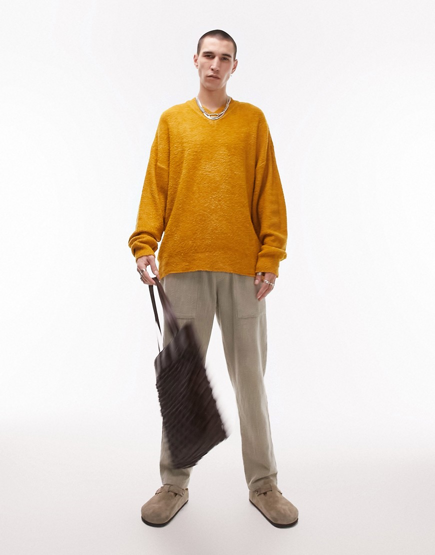 Topman knitted boucle v neck jumper in yellow