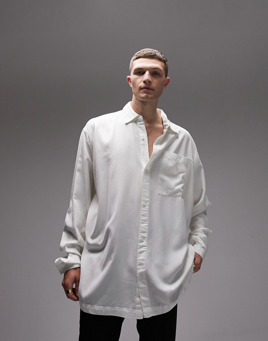 Topman long sleeve super oversized fit pocket shirt in ecru-White