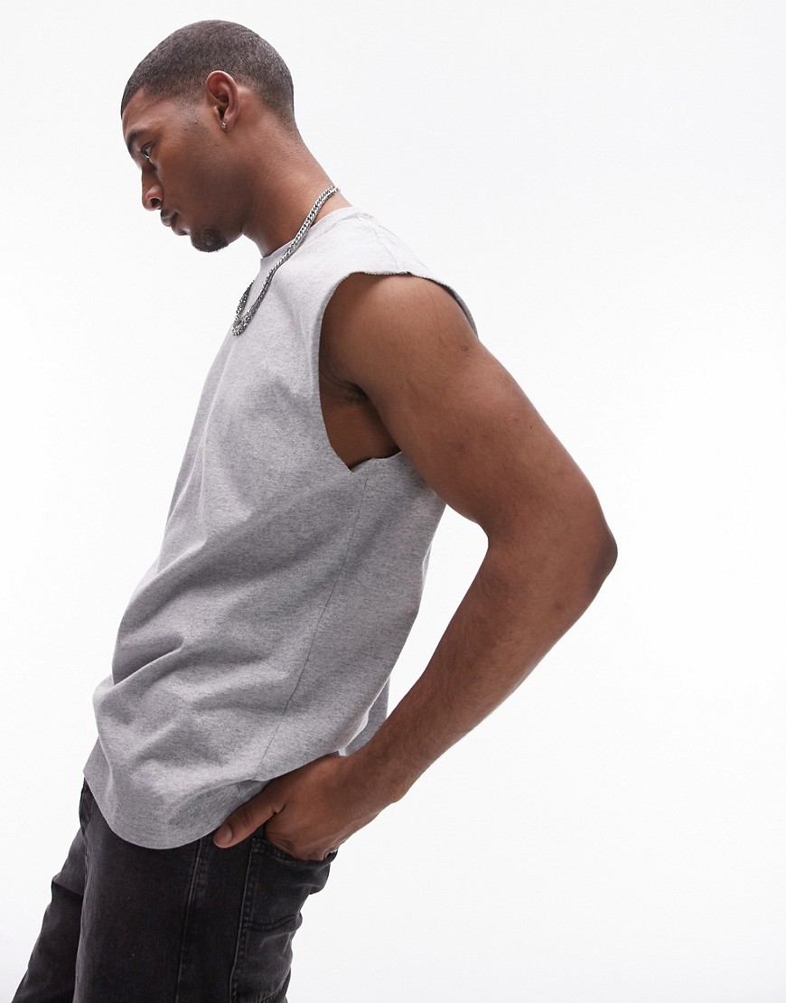 Topman oversized fit sleeveless t-shirt in grey marl-White