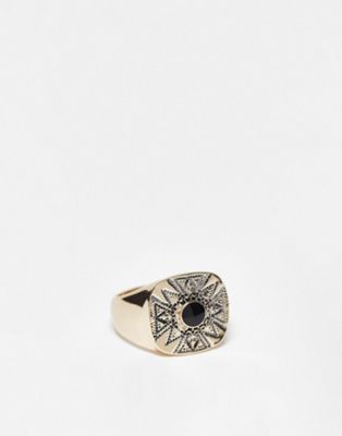 Topman signet ring in silver with jet stone - Click1Get2 Deals