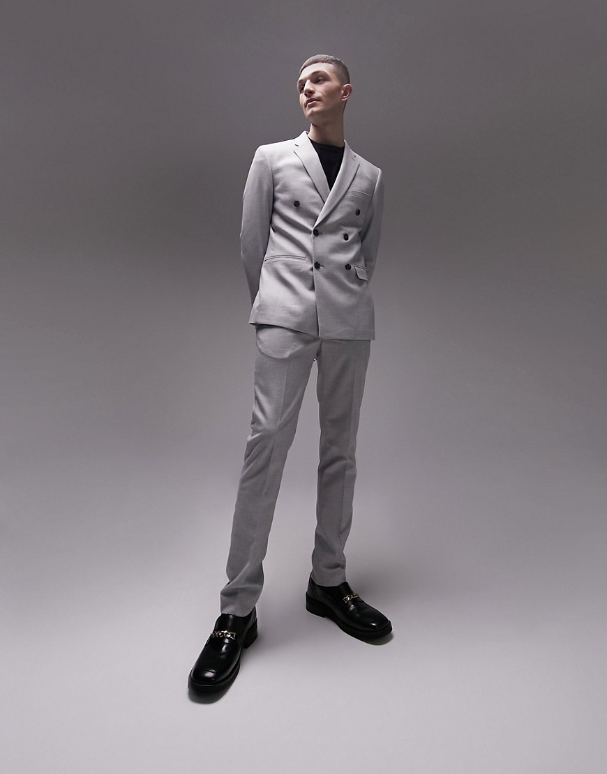 Topman skinny herringbone suit trousers in grey