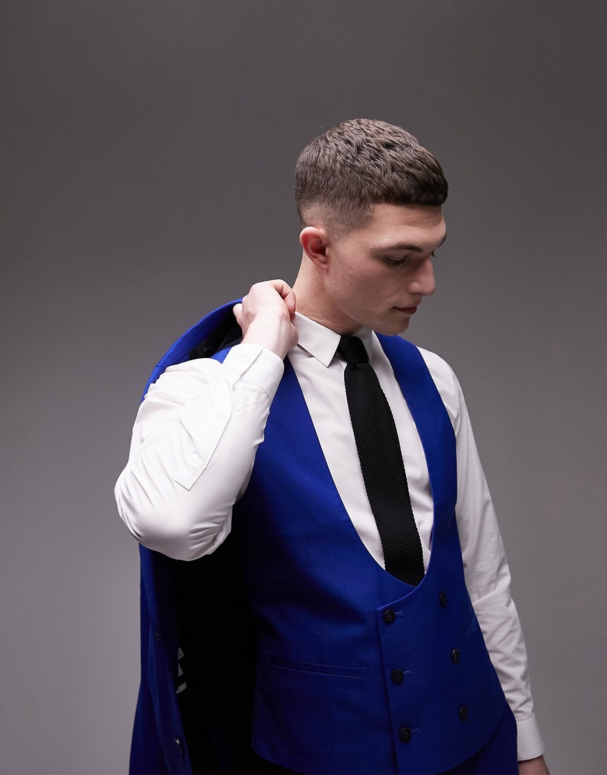 Topman skinny suit wedding waistcoat in blue