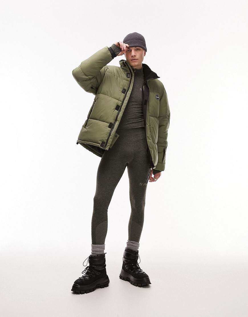 Topman Sno ski seamless base layer soft long legging in khaki-Green