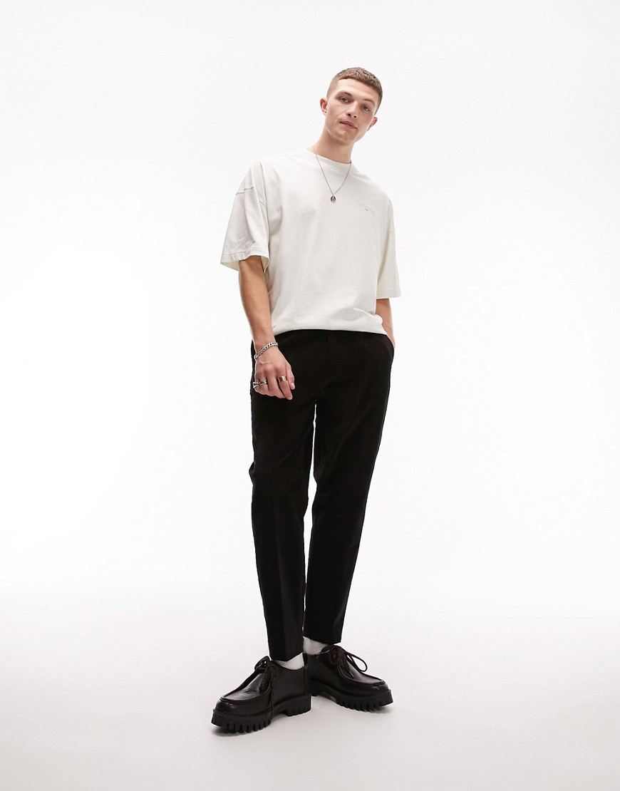 Topman tapered cord trousers in black