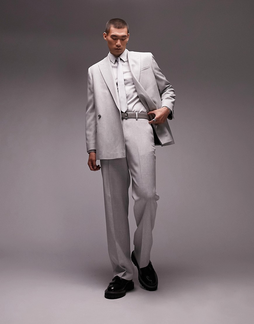 Topman wide leg brushed wedding suit trousers in grey