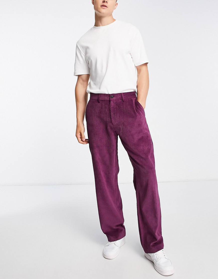 Topman wide leg co-ord cord trousers in purple-Green