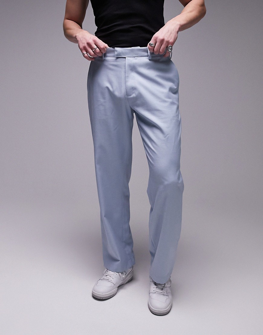 Topman wide leg linen mix trousers in light blue