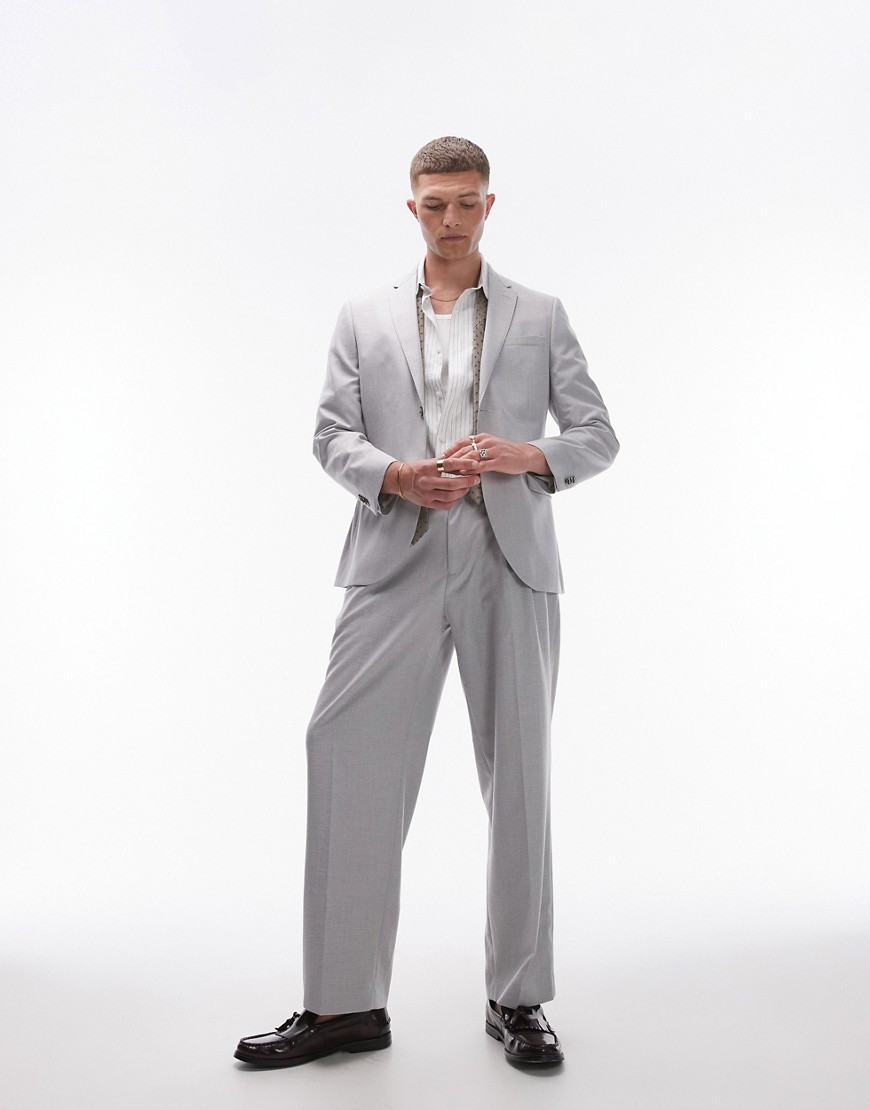 Topman wide leg linen suit trouser in grey