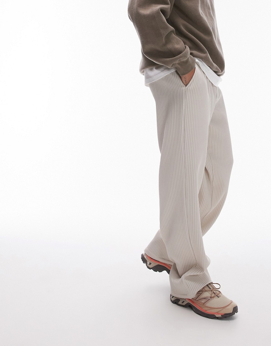 Topman wide leg plisse trousers in light grey