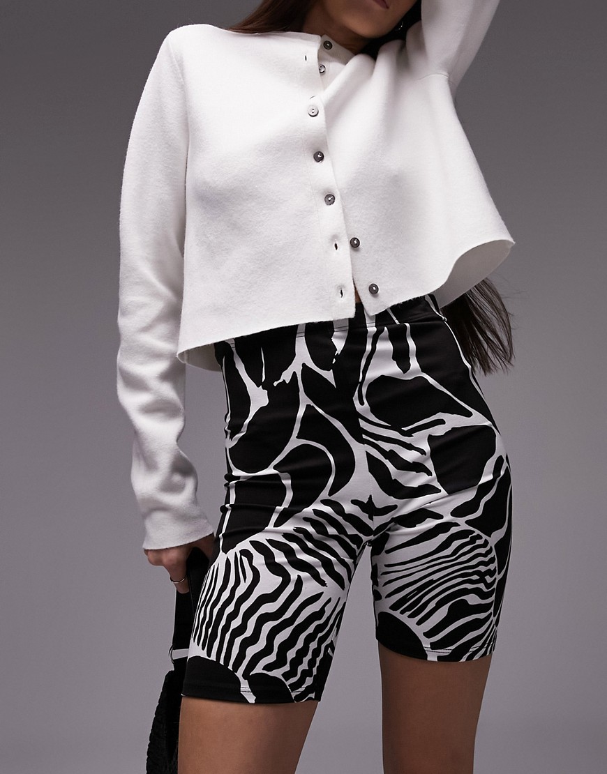 Topshop abstract animal printed legging short in monochrome-Black
