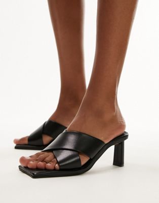 Cali premium leather square toe heeled mule in black