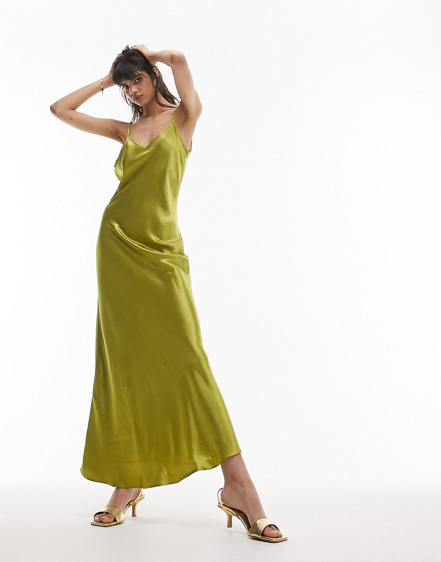 Topshop cami maxi dress in chartreuse-Green