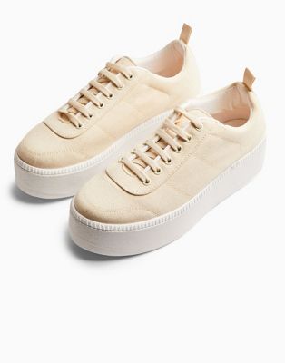 canvas lace up trainers in natural