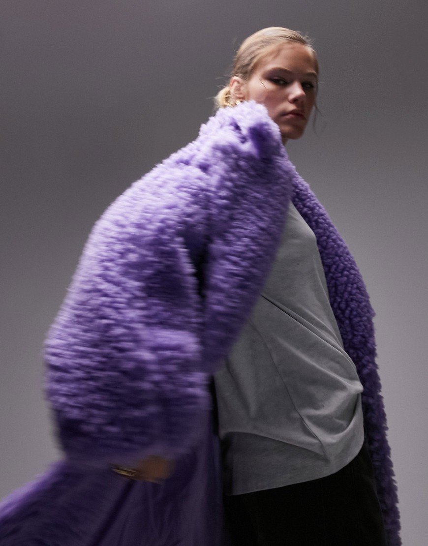 Topshop chunky borg coat in purple