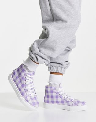 Cosmo gingham high top trainers in lilac